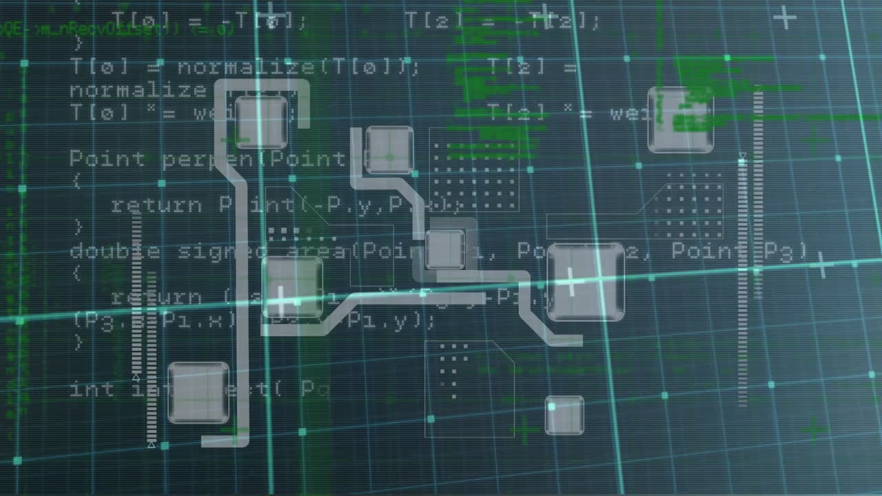 animación del procesamiento de datos a través de una red de conexiones en fondo oscuro