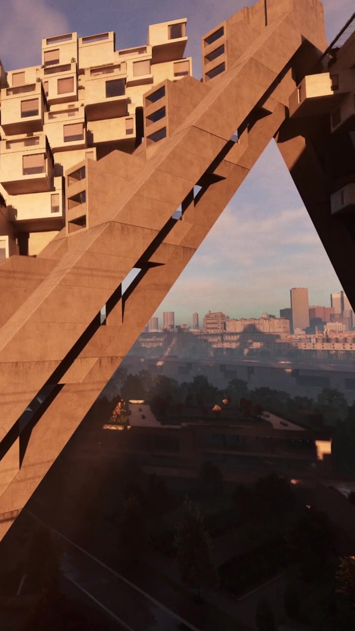 Edifici si affacciano su una strada in una città alla luce del mattino