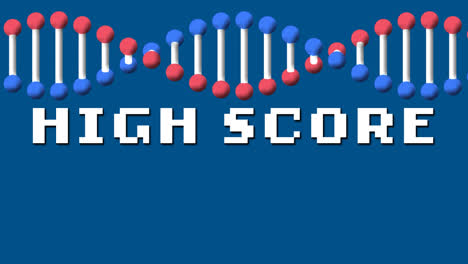 Animation-of-high-score-and-dna-chain-on-blue-background