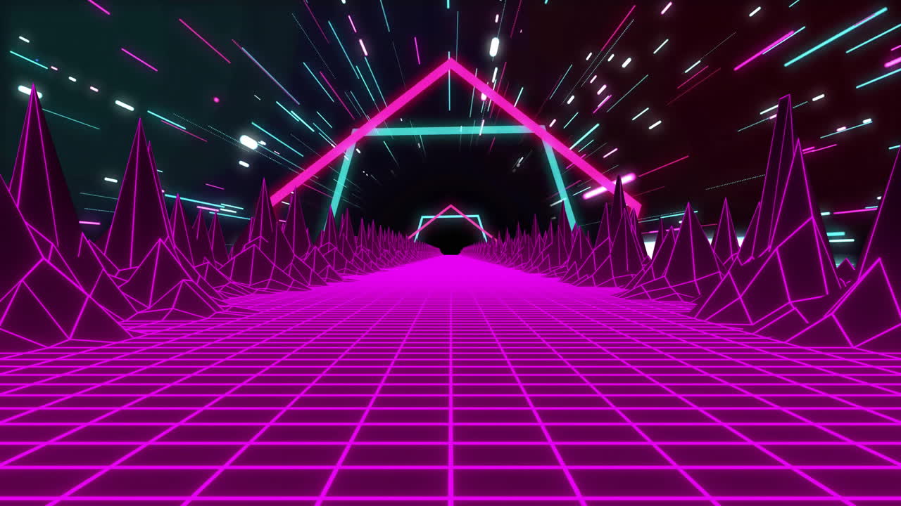 animación de pantalla de videojuego con metaverso de neón patten en fondo negro