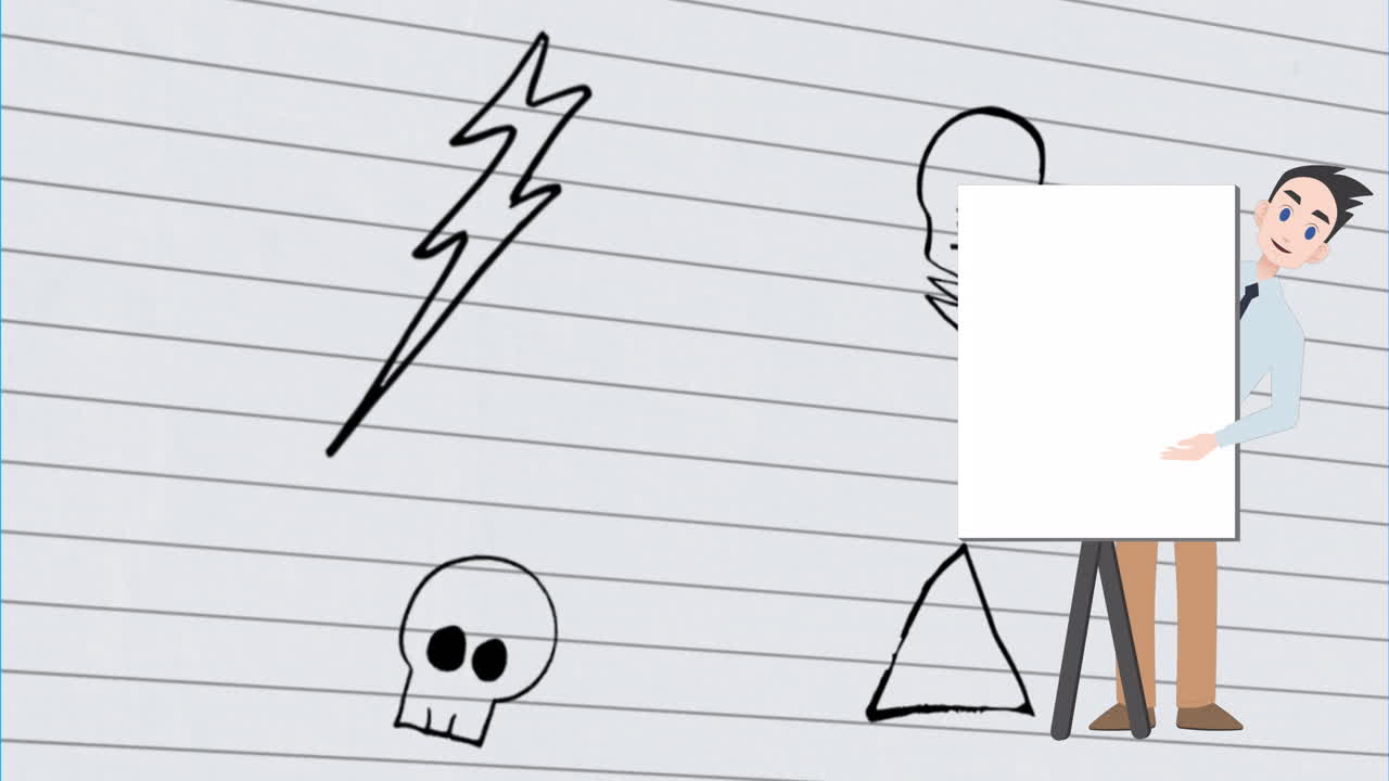 animación de un hombre hablando sobre dibujos escolares