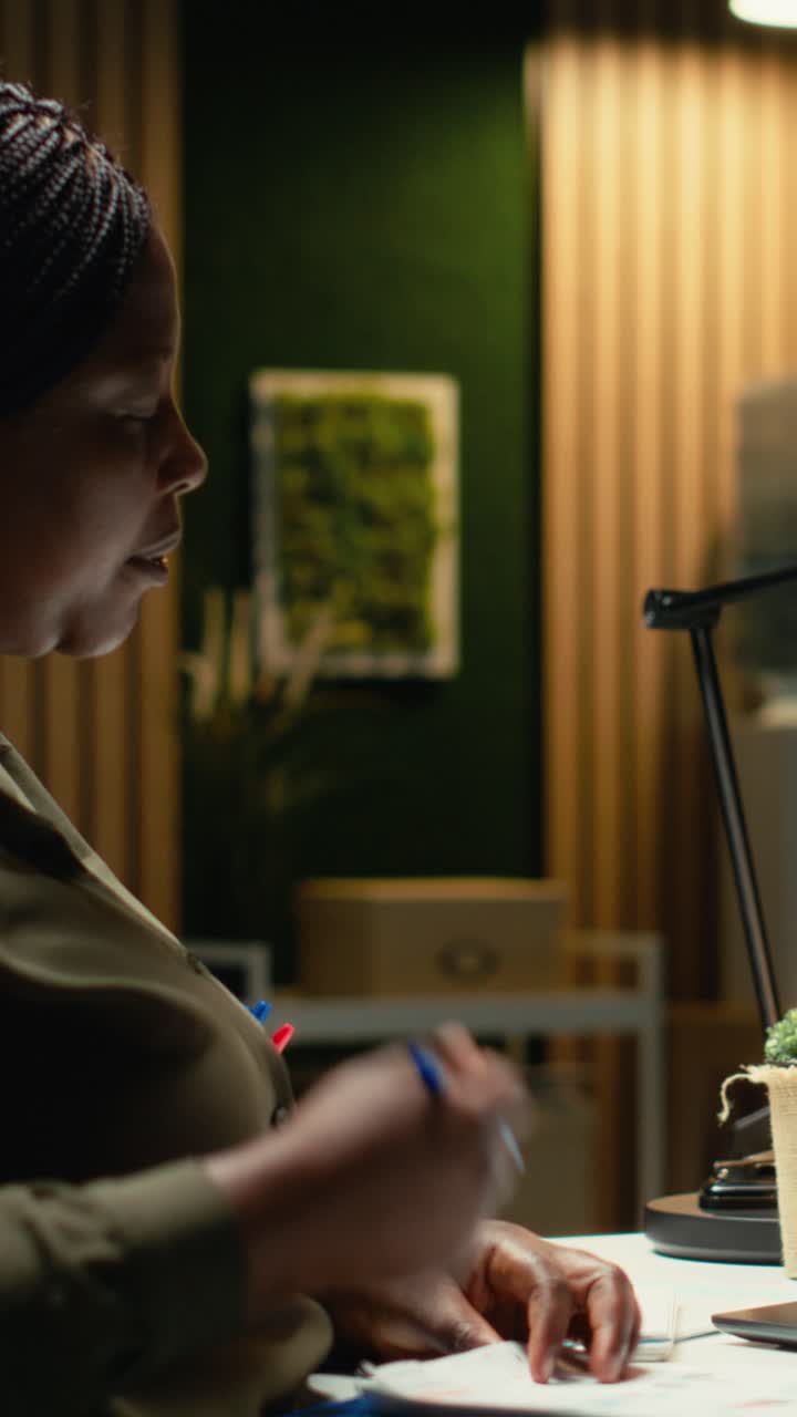 Vertical Video Black CEO attending international video conference with investors group