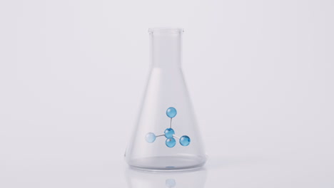 Chemical glassware and molecule, 3d rendering.