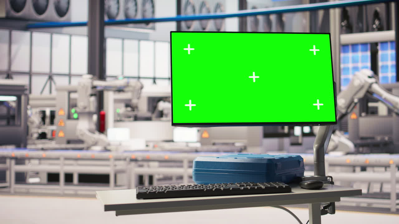 Vertical video Green screen monitor in industry 4.0 smart industrial plant