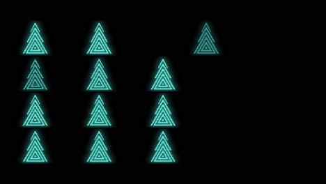 Christmas-trees-icons-in-rows-with-neon-led-on-black-gradient