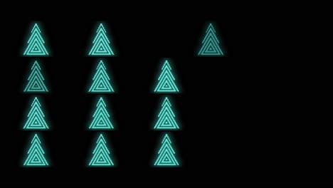 iconos de árboles de navidad en filas con led de neón en degradado negro.