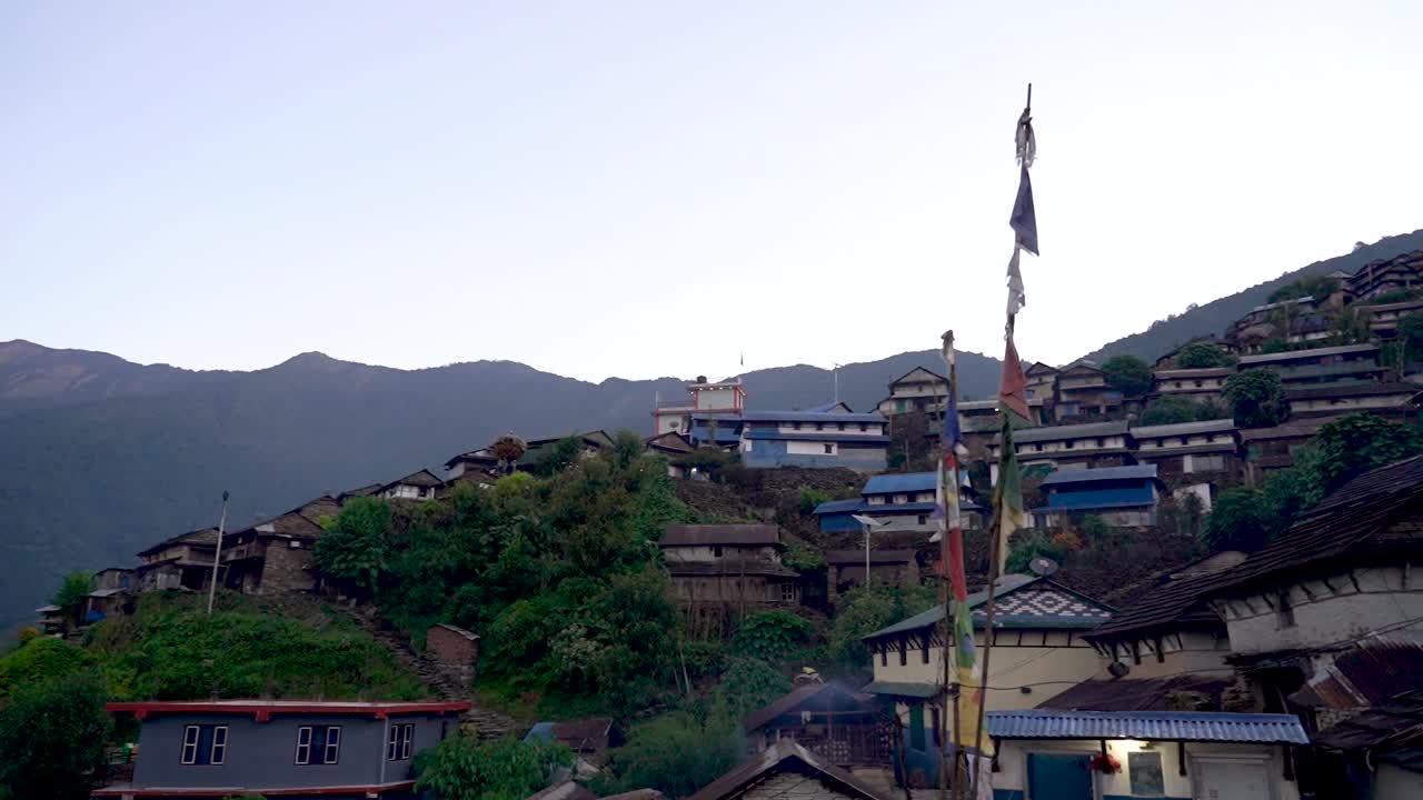 Landscape view of Mountain village Bhujung in Lamjung, Nepal.