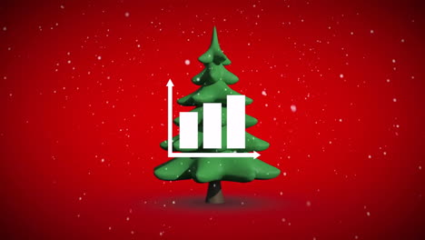 christmas tree with bar graph over red background and falling snow animation