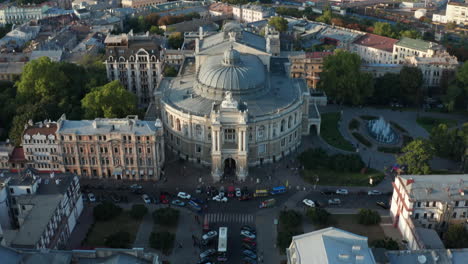 ukraine - famous tourist spot, odessa city opera theatre, aerial drone tilt-upreveal