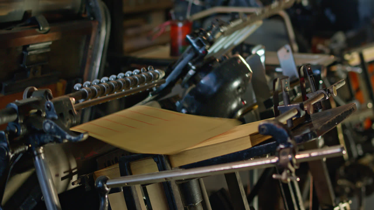 Vintage Printing Press Operating and Printing Paper Sheets