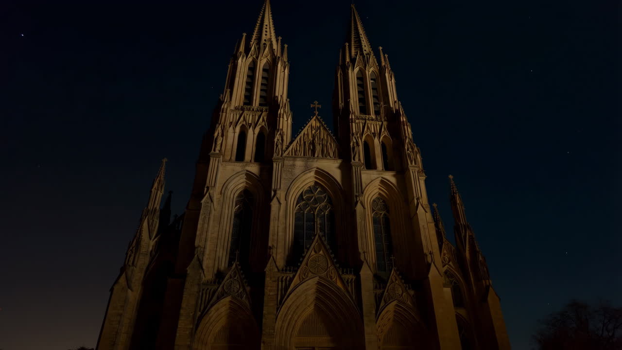 Gothic Cathedral Illuminated at Night
