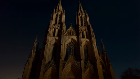 gothic cathedral illuminated at night