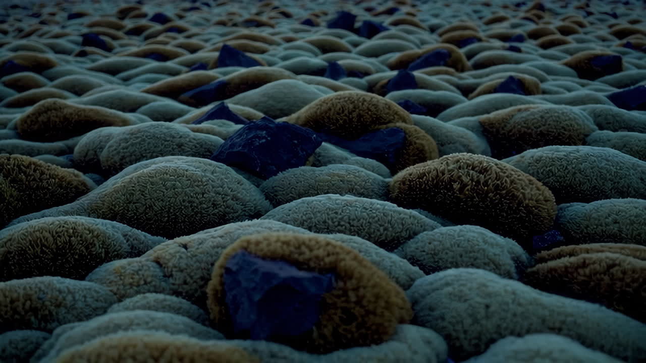 Abstract Otherworldly Landscape with Textured Organic Forms and Dark Rocks