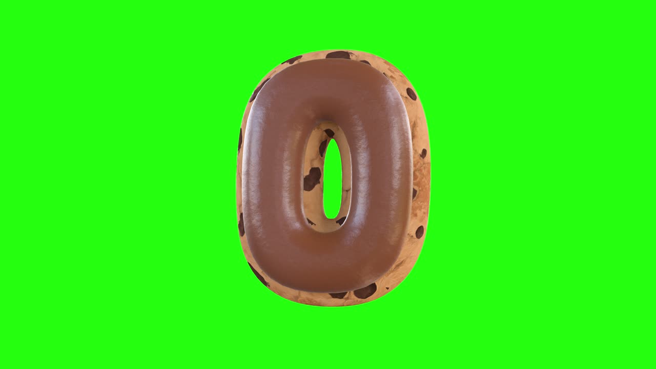 3d animation of the O letter recreating a cookie with chocolate on top