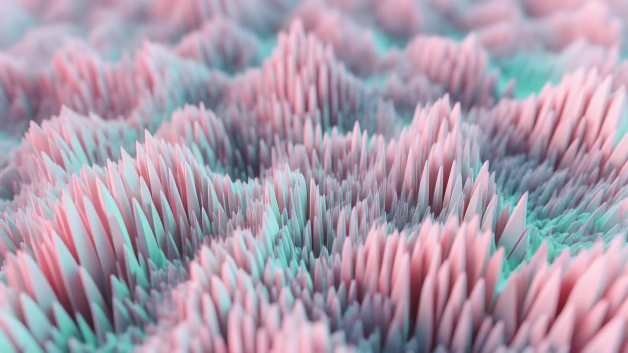 Animazione 3D Astratta di Punte Rosa e Verde Acqua in Movimento