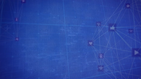 animación de formas azules sobre redes de conexiones con íconos en fondo azul