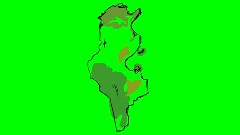 tunisia drawing colored map on green screen isolated whiteboard