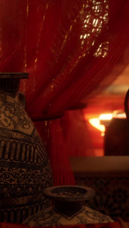 red curtains and pottery in a luxurious interior