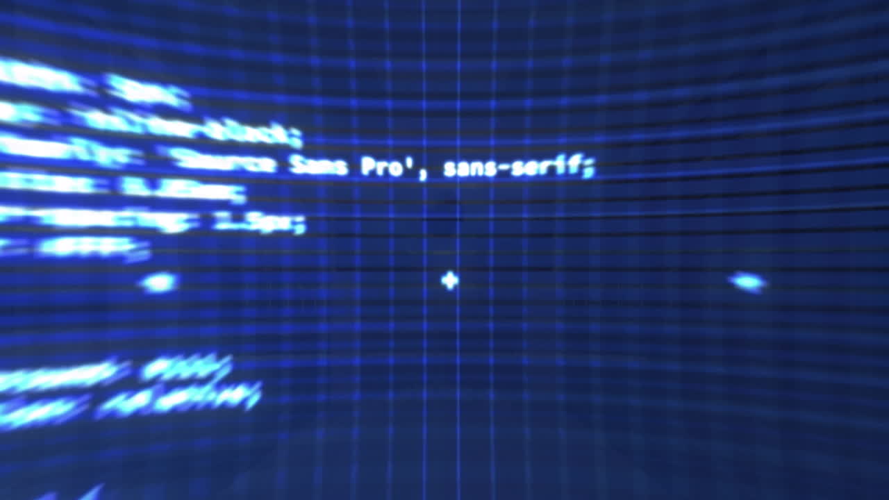 Animation of data processing and digital screen over server room
