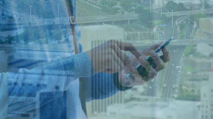 Man using smartphone and traffic