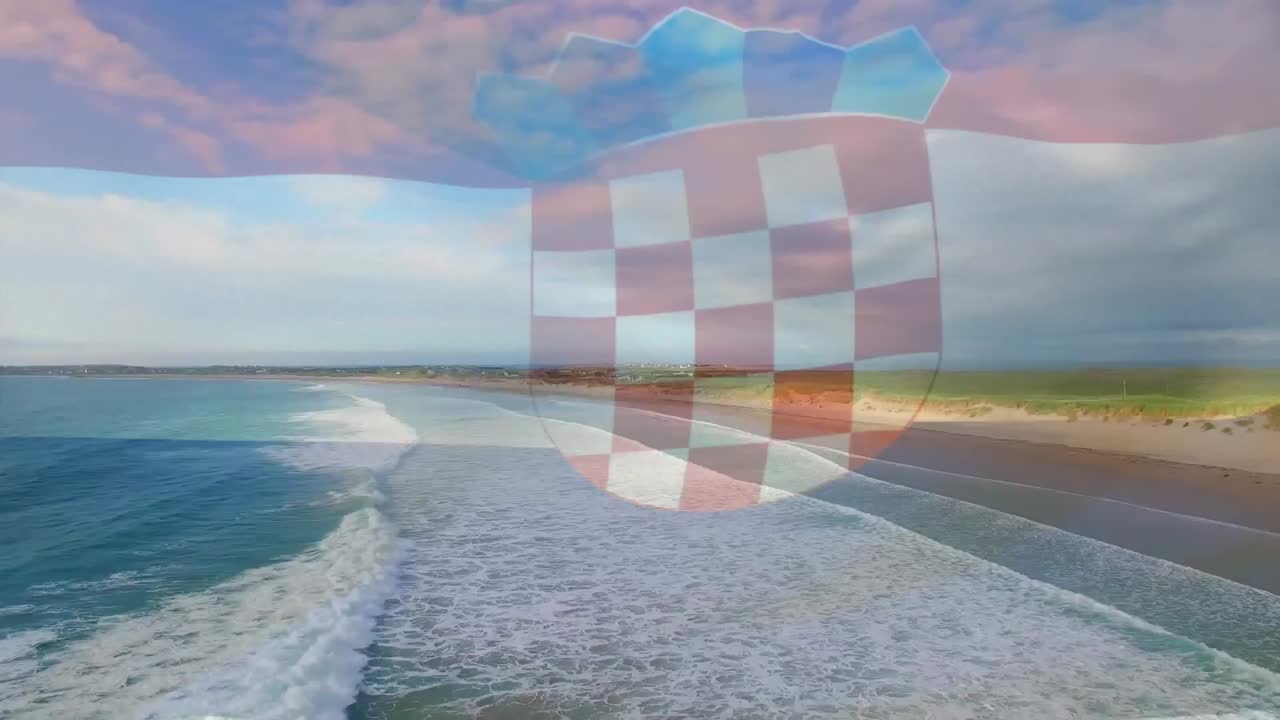 크로아티아의  ⁇ 발이 바다 풍경 위에서 날아다니는 애니메이션