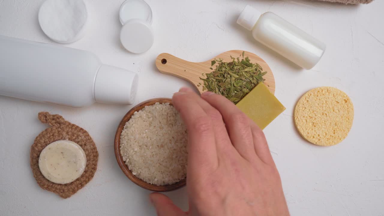 Fermented skin care. Natural homemade cosmetics based on fermented product. Rice, green tea