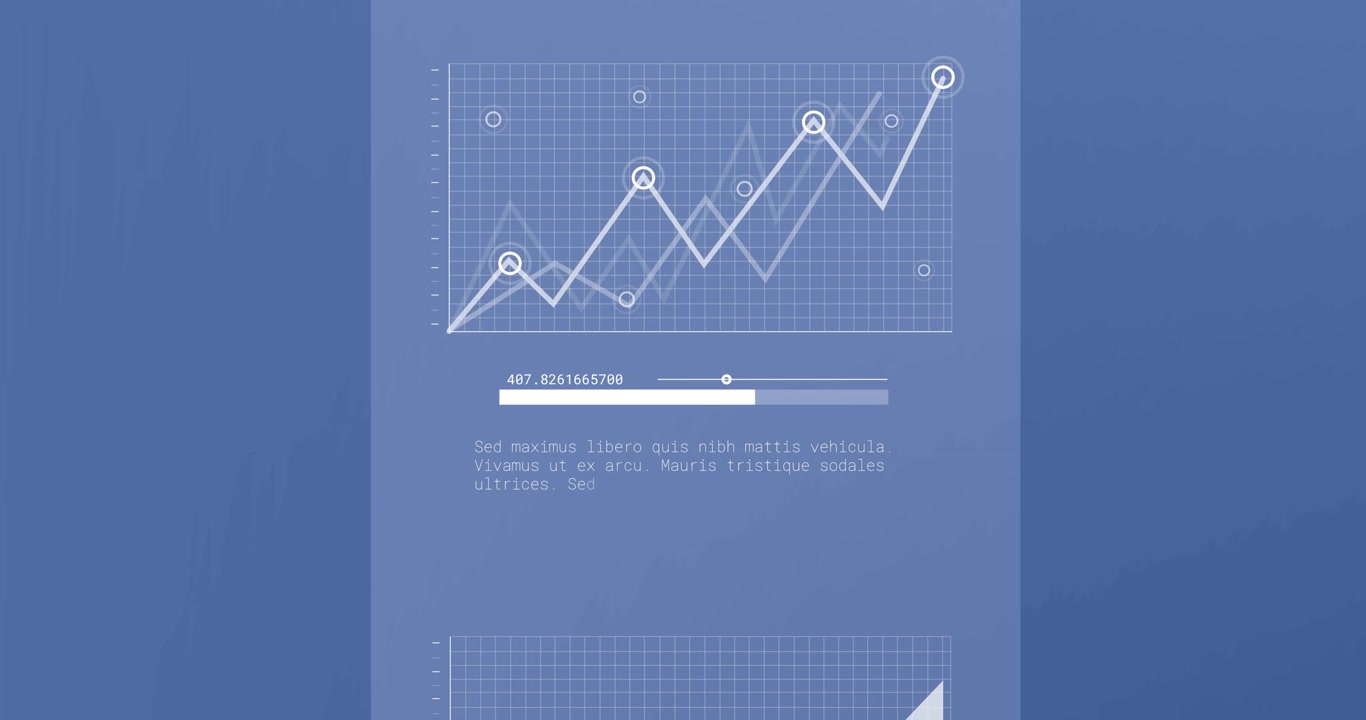 Animation of statistics and data processing over blue background
