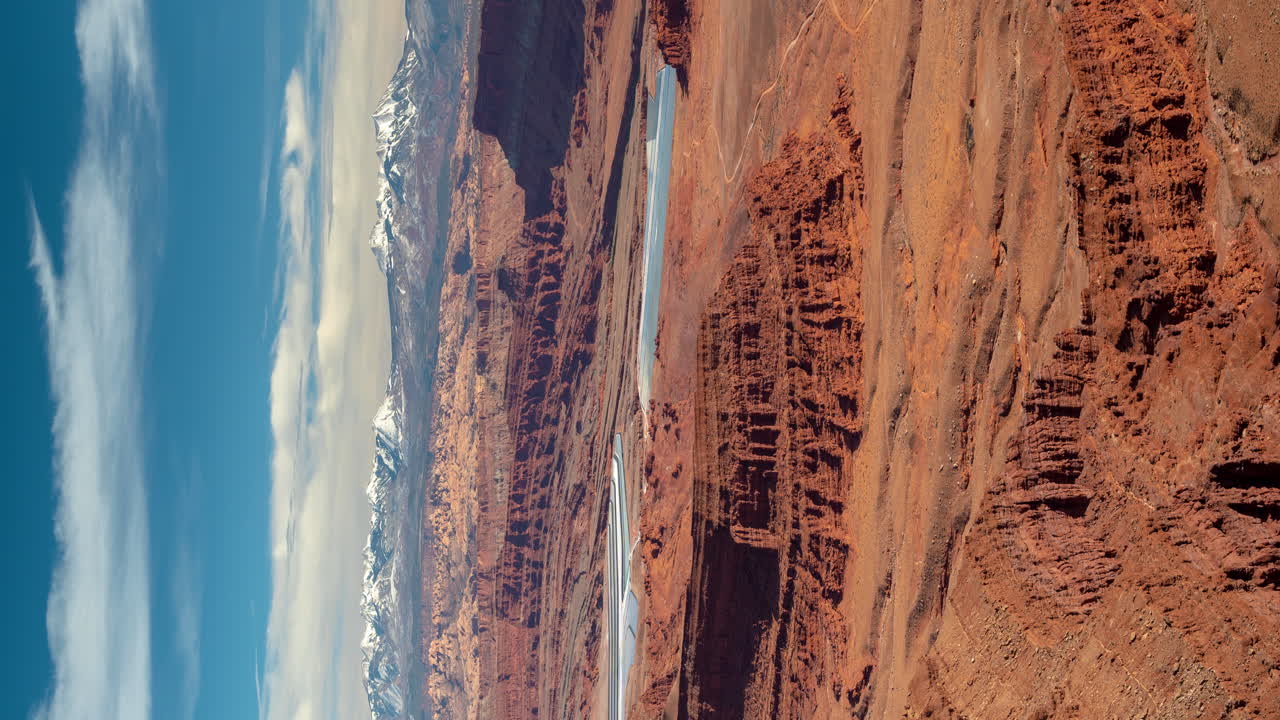 Vertical 4k Time Lapse, Clouds Above Potash Ponds and Amazing Landscape of Moab, Utah USA