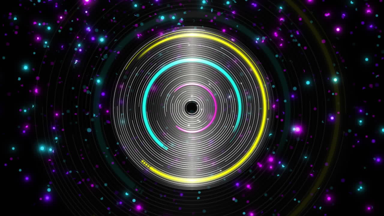 검은 바탕에 녹색과 보라색 빛의 반이는 반점의 애니메이션