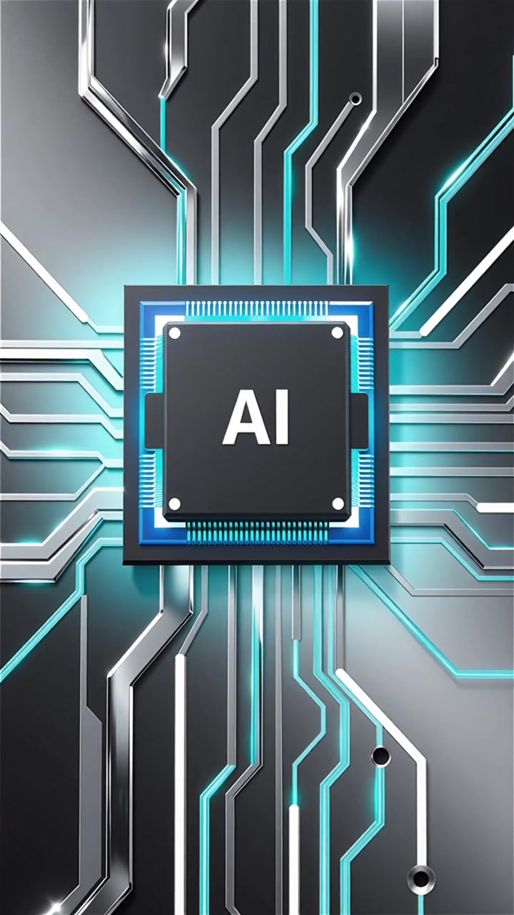 Sfondo tecnologico futuristico con chip AI e scheda madre