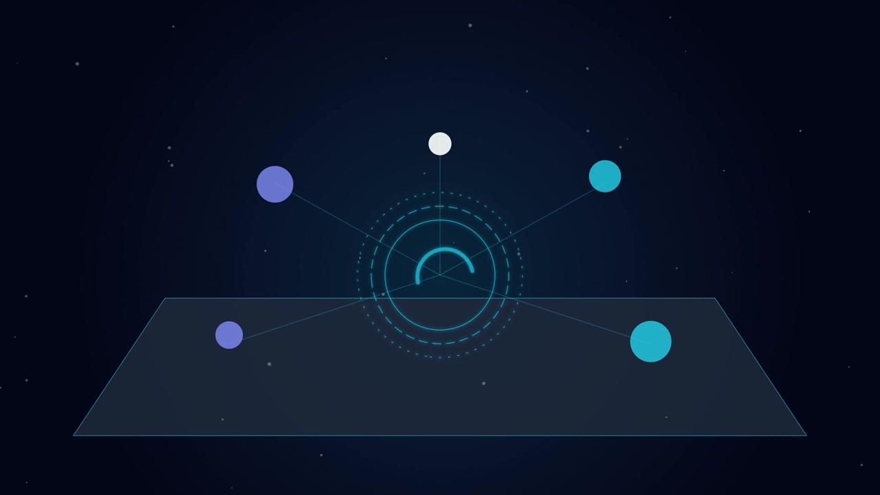 Abstract Digital Interface with Rotating Loading Animation and Floating Nodes