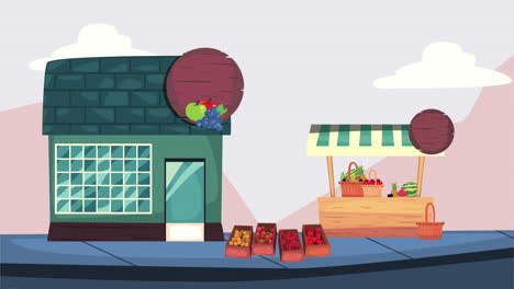 puesto de frutas y tienda