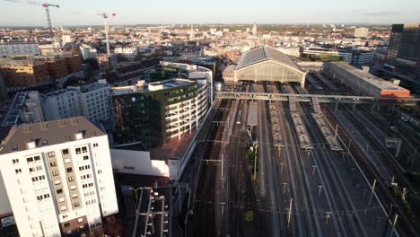 lille-europe train station in lille, france, drone shot