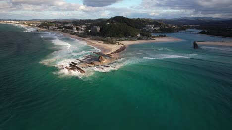 aerial of currumbin alley at sunset, gold coast, australia - drone shot