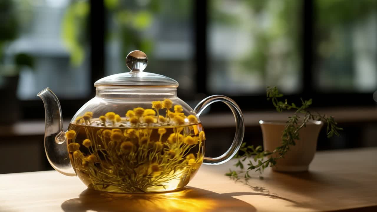 Glass Teapot with Yellow Flowers