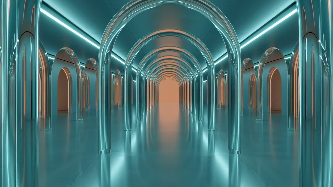 Futuristic Glowing Arched Tunnel Corridor