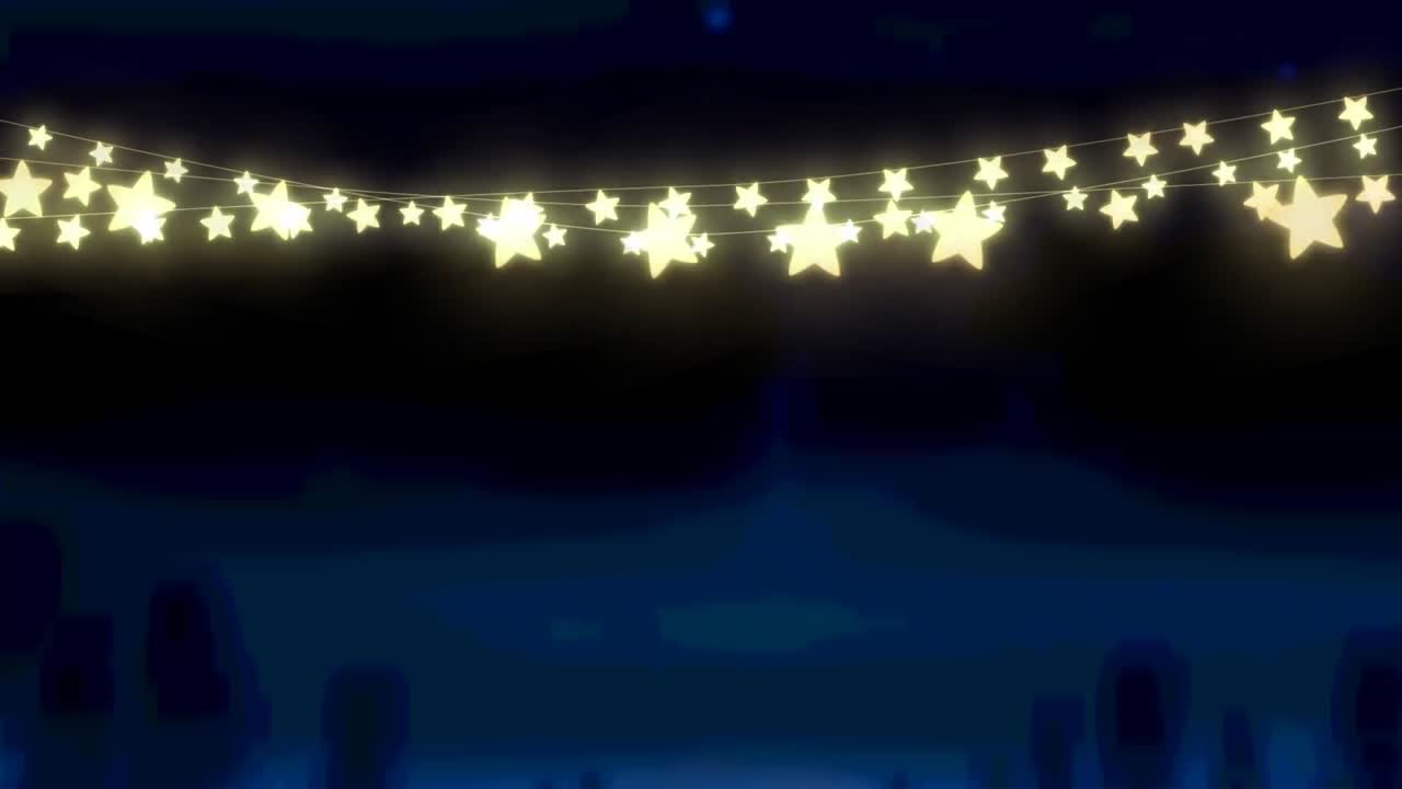 Animation of glowing fairy lights over black background