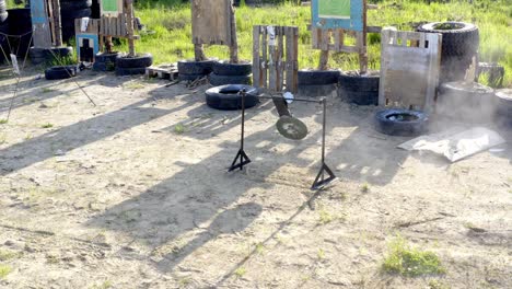 bullets at the shooting range hit the target. aerial view.