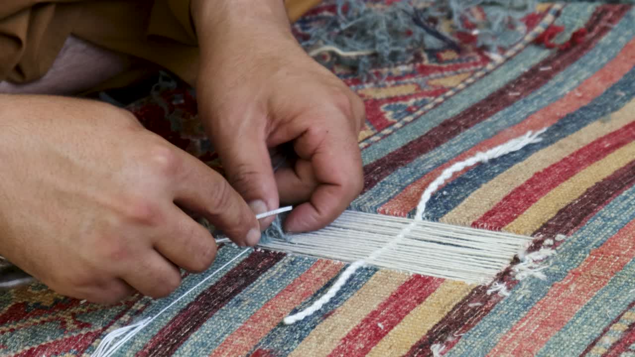 Close Up of Afghan Artisan Hands Restoring Traditional Rugs in Kabul ...