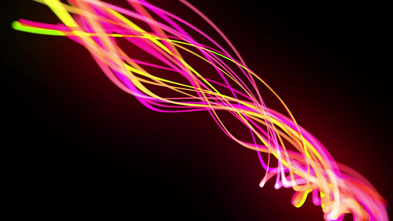 flujo de luz bg en 4k. fondo en bucle abstracto con rastros de luz, flujo de líneas de neón verde rojo amarillo en el espacio se mueven para formar formas en espiral. diseño de movimiento moderno de moda efecto de luz de fondo