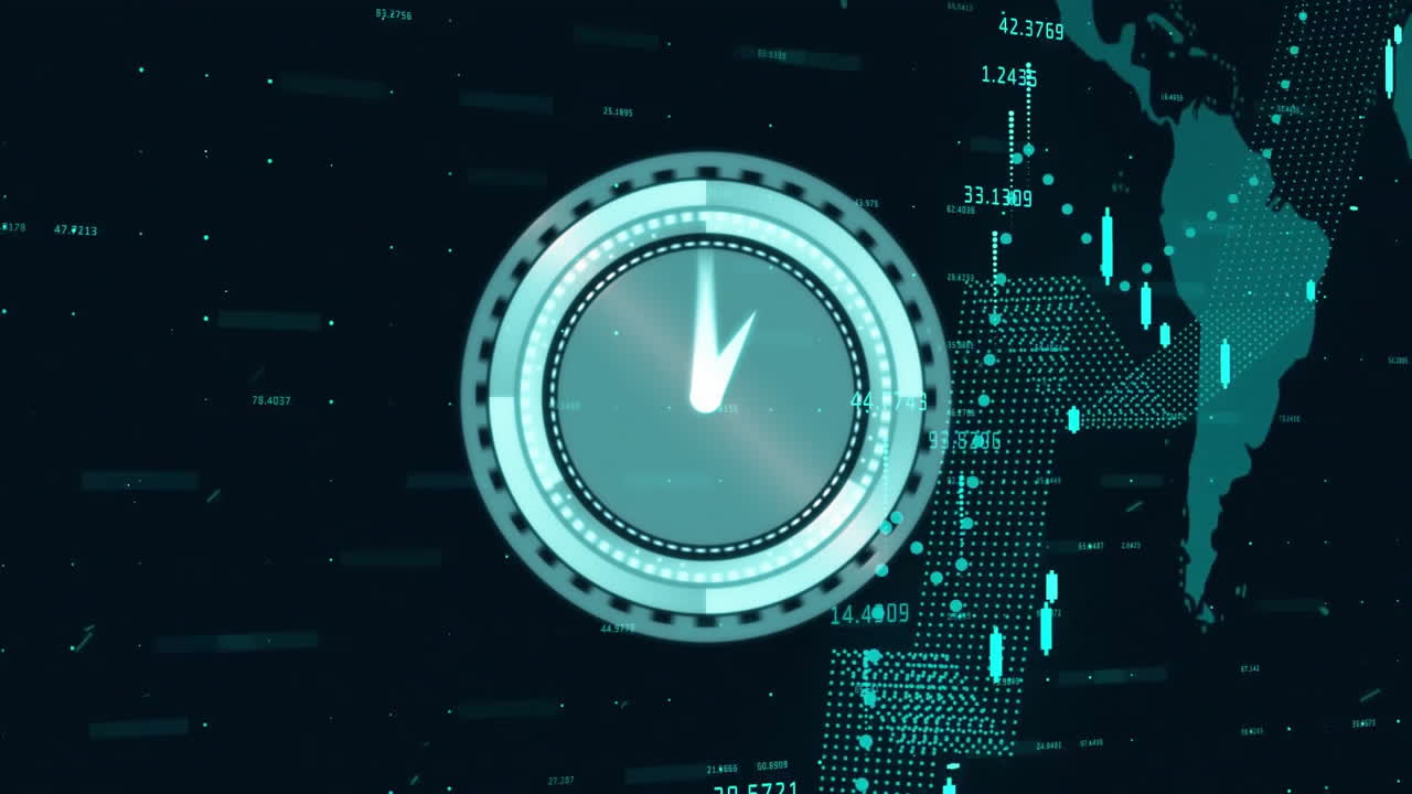 Animation of digital data processing over clock ticking