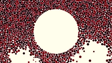 bolas rojas coloridas cayendo y bordeando forma redonda blanca. animación. burbujas de diferentes tamaños o esferas cayendo sobre fondo blanco