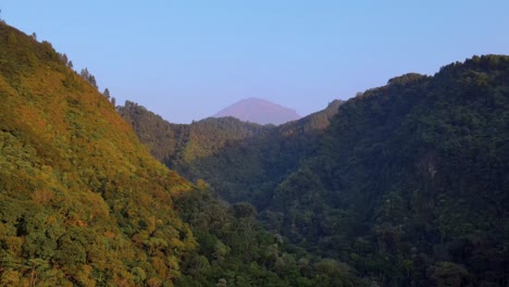 Terreno-Montañoso-De-Indonesia-Cubierto-De-Bosque-Denso,-Vista-Aérea