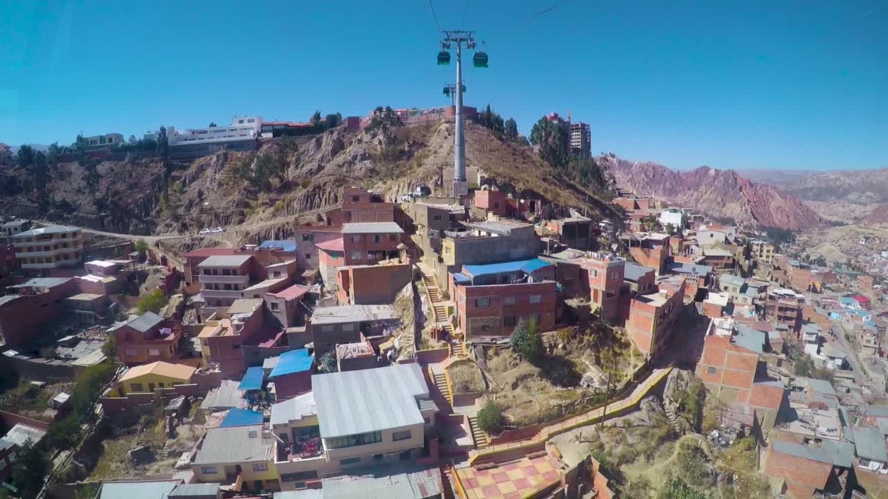el sistema de teleférico mi teleférico recorre una cancha de fútbol local en la paz, bolivia, sudamérica-1