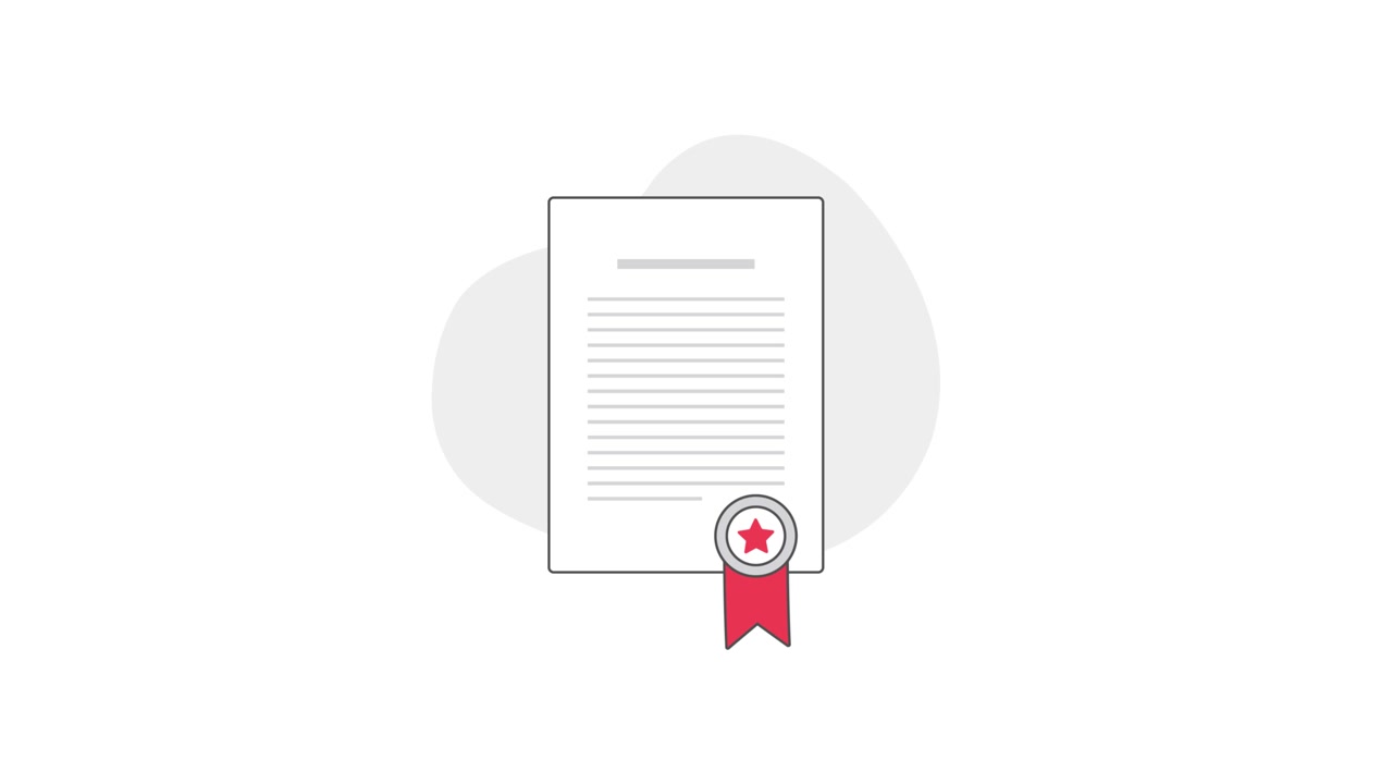Animated Illustration of Document with Rotating Award Seal