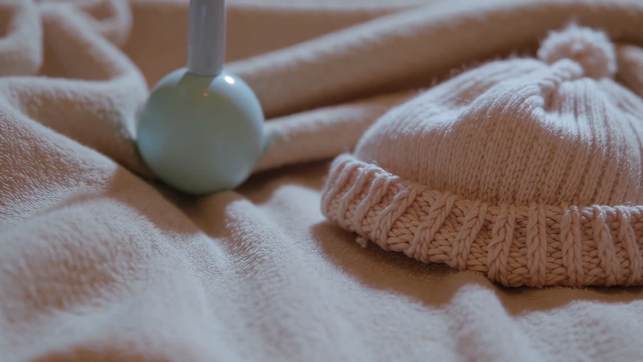Baby Hat and Bottle on a Blanket