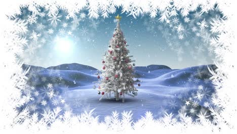 Christmas-snowflake-border-with-tree-in-Winter-landscape