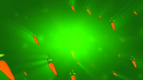vivid carrot slowly moving from bright glow on the green background. 3d loop animation.