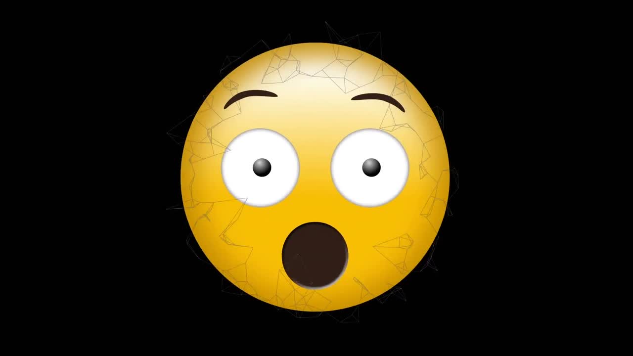 animación del icono de emoji triste sobre conexiones en movimiento sobre fondo negro