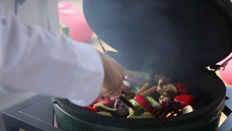 grilled vegetables on a round grill